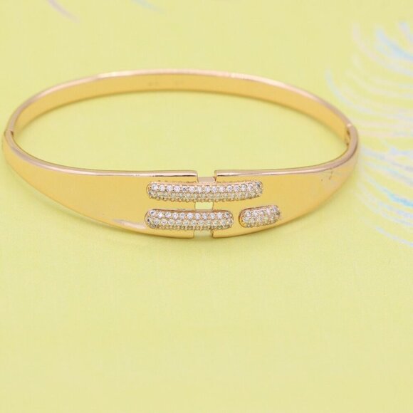 "Rose Gold Bangle with Triple Bar CZ Detailing, XPBL0449 - Picture 4 of 11